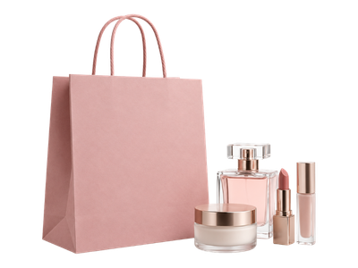 Bolsa de papel con productos de cosmética
