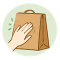 Icono de una mano sintiendo el tacto de una bolsa de papel